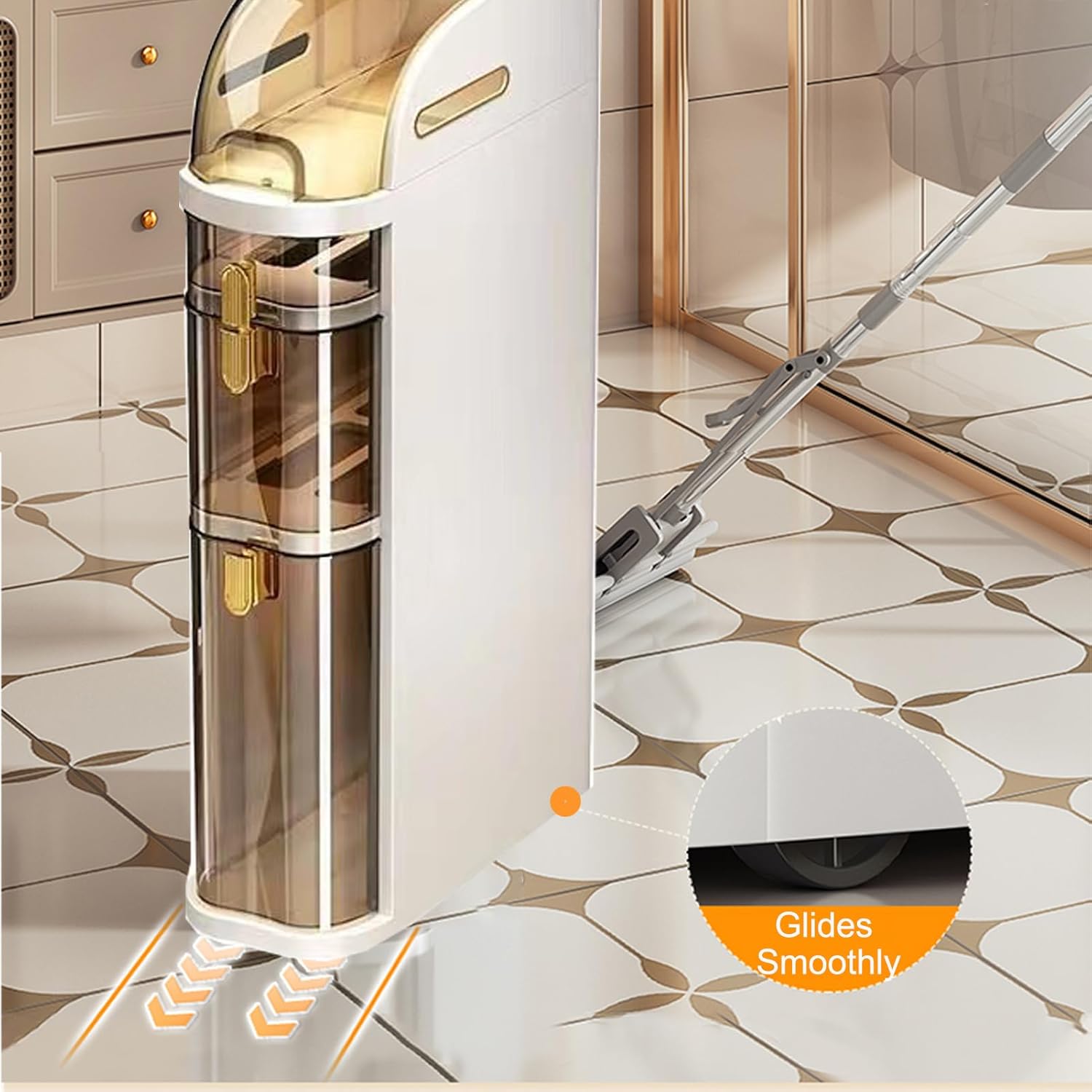 3-Tier Narrow Bathroom Storage Cabinet with Wheels & Tissue Box, 7.1 Inch Skinny Bathroom Cabinet Waterproof Organizer, Slim Storage Drawers for Toilet/Laundry/Kitchen