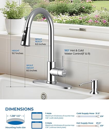 Vista 99 de WEWE grifo de cocina de una sola manija, de arco alto, extraíble, níquel pulido, grifos para fregaderos de cocina de una sola palanca, de acero