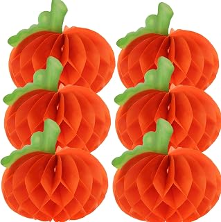 GIFTEXPRESS 12 Packs 7" Honeycomb Paper Tissue Pumpkins, Halloween Pumpkin Hanging Honeycomb, Thanksgiving Decoration Centerpieces, Honeycomb Tissue Ball, Pumpkin Lantern (12)