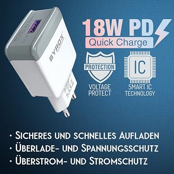 Syrox 18W 3.0A QC şarj adaptörü, hızlı ve güvenli akıllı cihaz