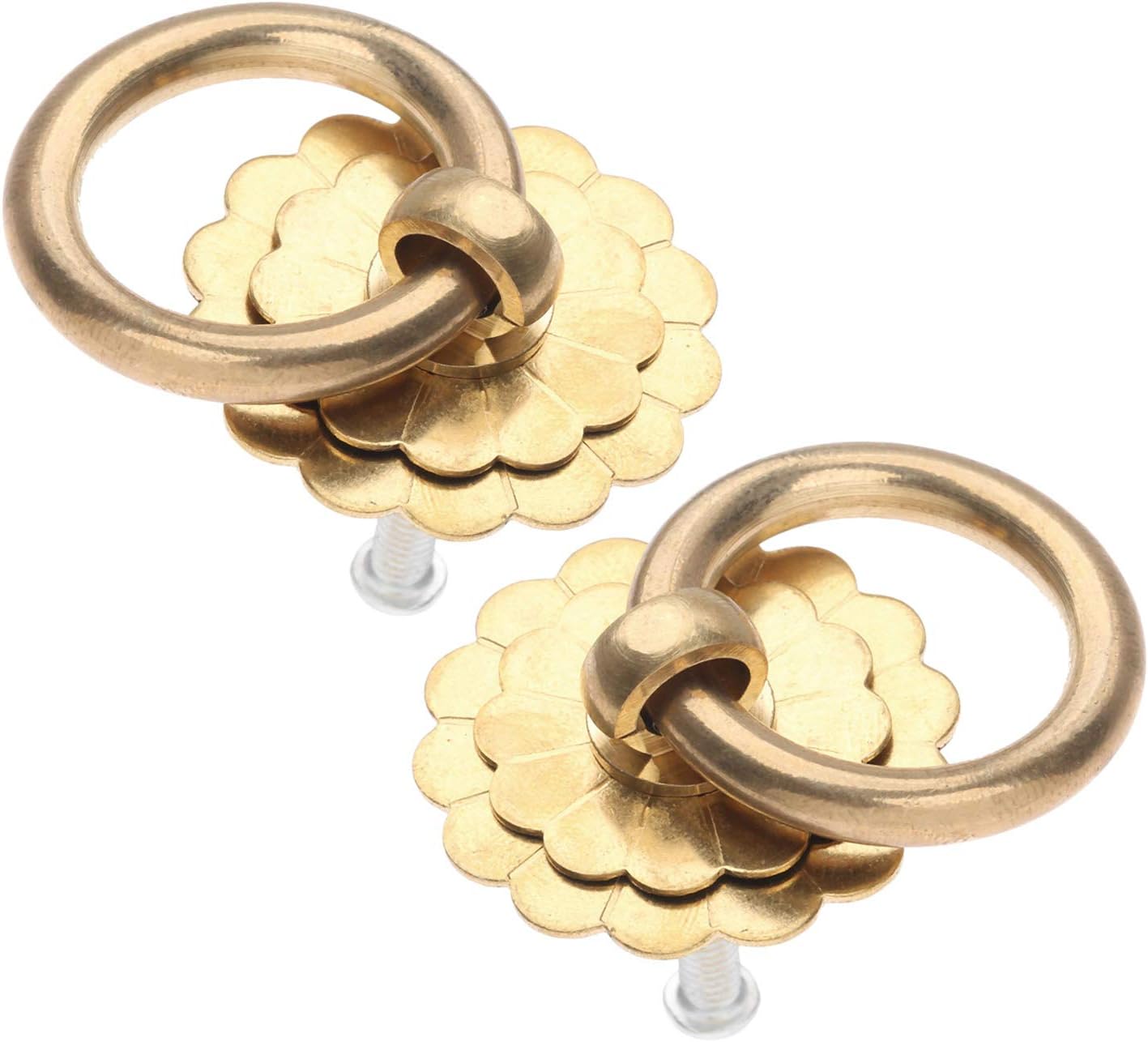 dophee 2Pcs 1.18" Vintage Copper Round Ring Style Dresser Drawer Cabinet Pull Handle Knob with Screws, Brass