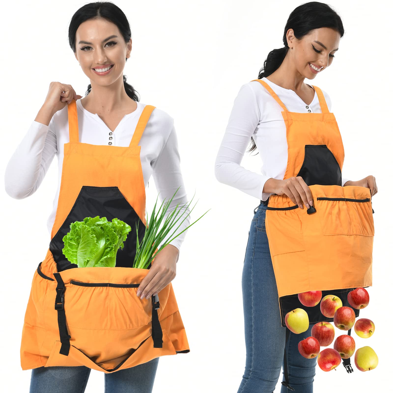 Gardening Apron, 8Oz Waterproof Canvas Garden Apron with Quick Release Pockets for Harvesting, Great Gardening Gifts for Women.