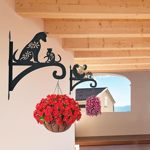 Miniatura 7 de Perchas colgantes para plantas al aire libre, hierro resistente, diseño decorativo de gato y perro, soporte para plantas colgantes, gancho para