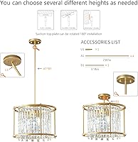 Vista 3 de LMQNINE Modern Foyer Chandelier, Gold Crystal Chandelier Entryway Pendant Light Fixture, Round Adjustable Height Chandeliers for Kitchen Island