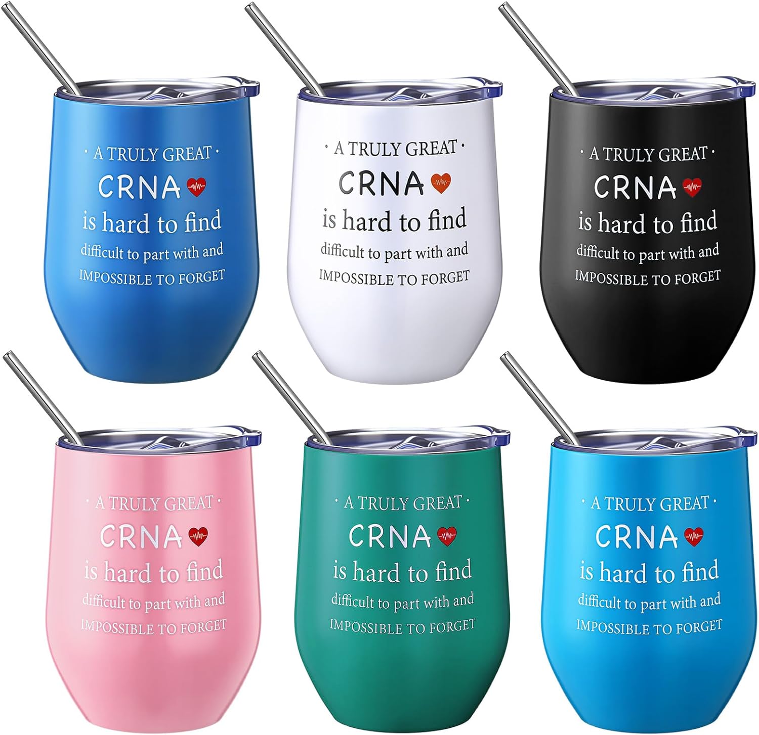 Sieral 6 Pcs CRNA Nurse Appreciation Gifts 12oz Anesthesia Stainless Steel Tumbler with Lid Thank You Coffee Mugs Bulk CRNA Thank You Gift for Anaesthetists Nurse Doctor Retirement Gifts