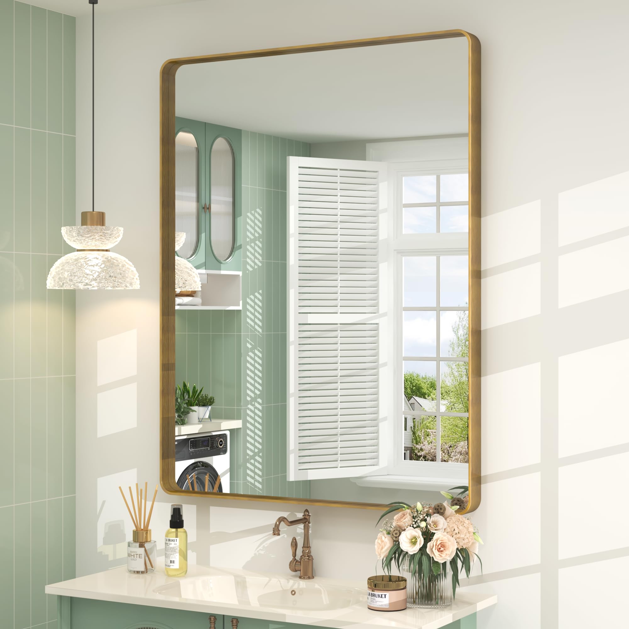 Amazon.com: CHARMOR 26x36 Gold Framed Mirror for Bathroom, Brushed