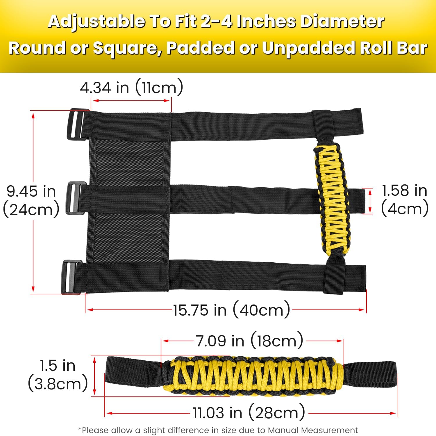 4 x Roll Bar Grab Handles Grip Handle for Jeep Wrangler JK JKU JL JLU TJ YJ Sports Sahara Freedom Rubicon Unlimited Gladiator JT 1955-2023 UTV ATV Premium 550 Paracord Interior Accessories (Yellow)