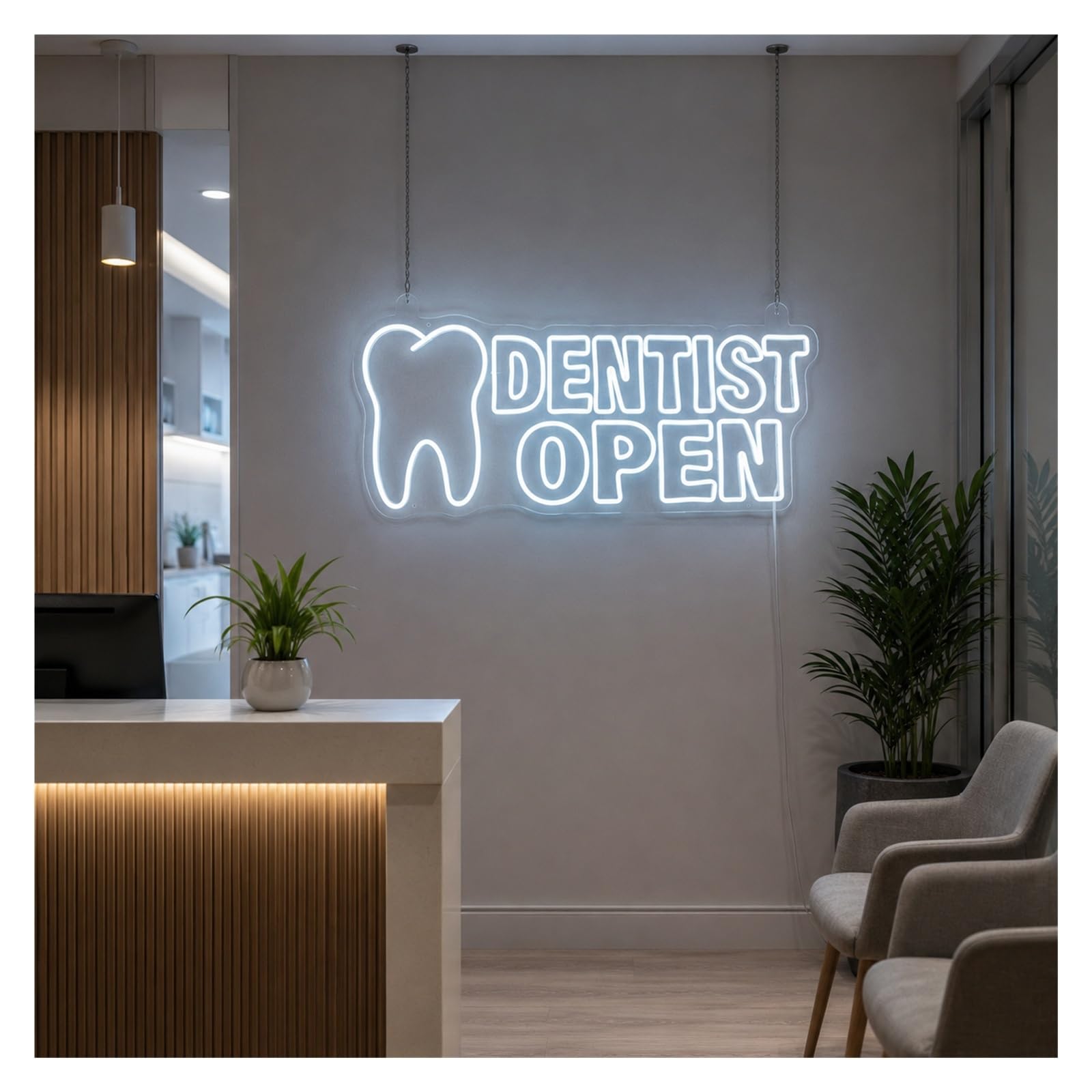 Insegna al Neon Luce Al Neon Aperta Del Dentista | Cartello Per La Vetrina Del Negozio Della Clinica Dentale, 50cm