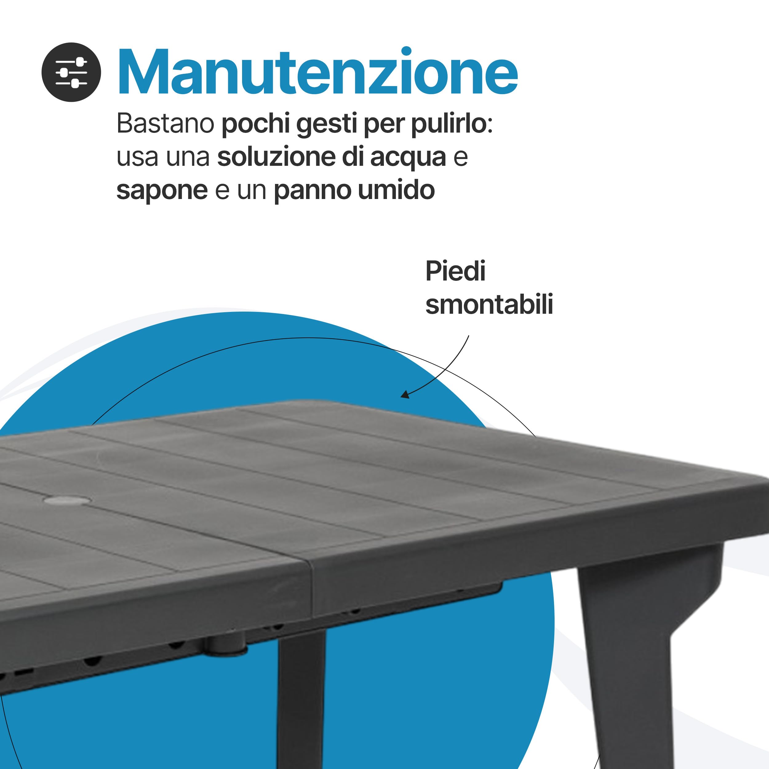 Tomaino - Tavolo da Giardino Allungabile in Plastica Berg - Gambe Smontabili e Design Salvaspazio 160/220x90x74 cm - Tavolo da Esterno Richiudibile e Prolungabile New Antracite