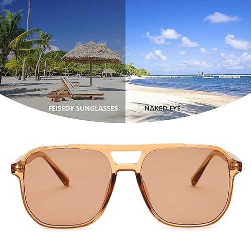 Miniatura 6 de FEISEDY Gafas de sol estilo aviador cuadradas retro para mujeres y hombres, vintage de los 70, marco de plástico de moda, B2835