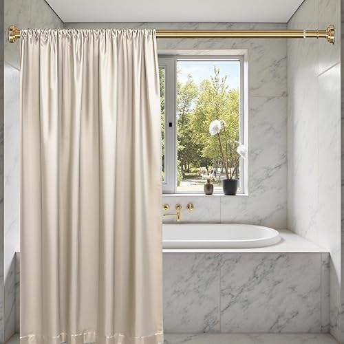 Miniatura 5 de Barra de cortina de ducha dorada de 36 a 68 pulgadas (3-5.6 pies), nunca se oxida, no se oxida, no perfora, barra de ducha de tensión de resorte,