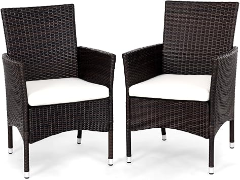 Casart Set of 2 Patio Chairs, Outdoor Wicker Chair Set with Removable Cushions, Great for Garden, Porch and Poolside