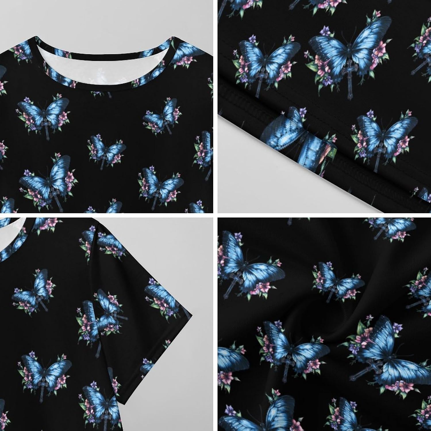 Butterfly1 Crossed Nightgowns for Women Short Sleeve Sleep Dress Casual Sleepshirt Night Gowns Pajamas