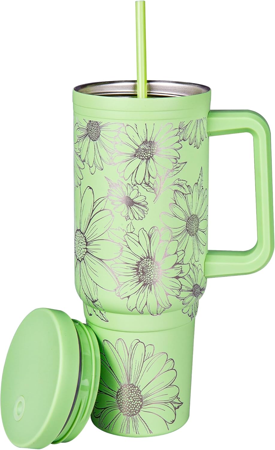 Engraved Daisy 40oz Insulated Tumbler with Handle, Lid & Straw - Use for Water, Tea, Coffee & More-Disabled USMC Vet Owned Small Business-Daisy 40oz Tumbler - Image 6