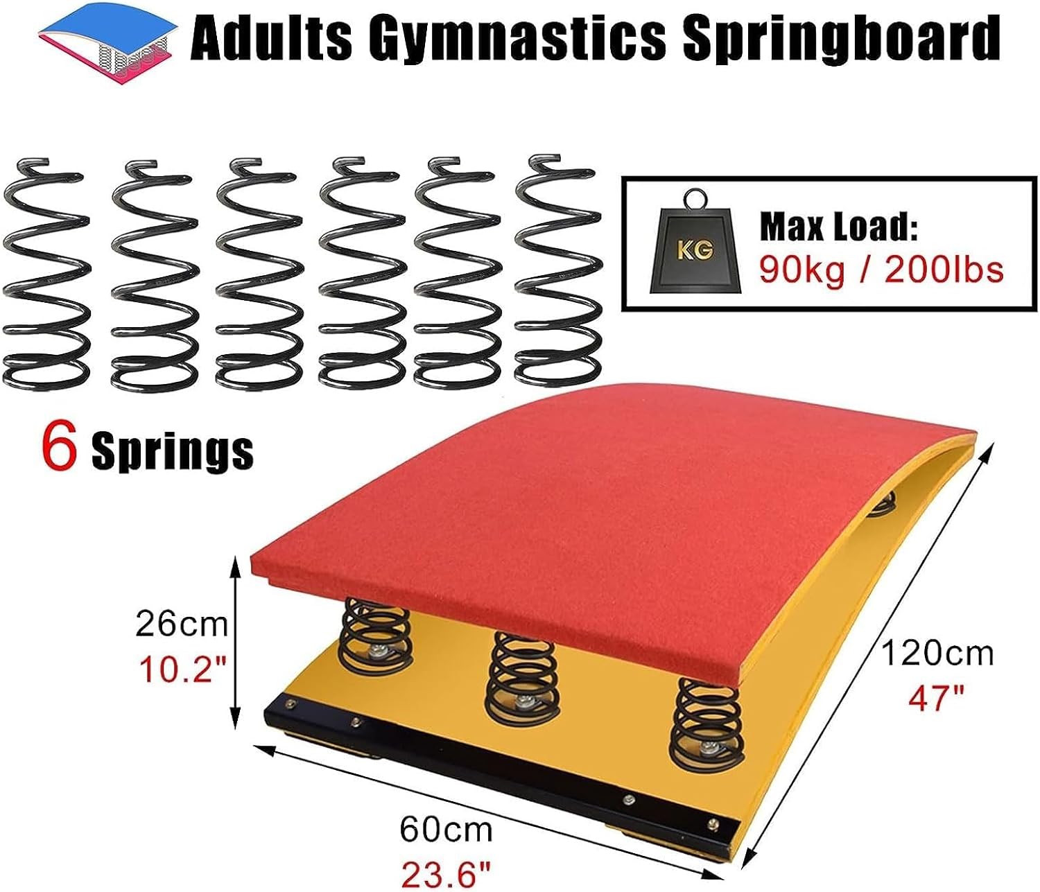 Children's Gymnastics Springboard, Hardwood Gymnastics Springboard with 6 Springs, Vault Training Gymnastics Equipment, with Anti-Slip Felt and Foot Pads