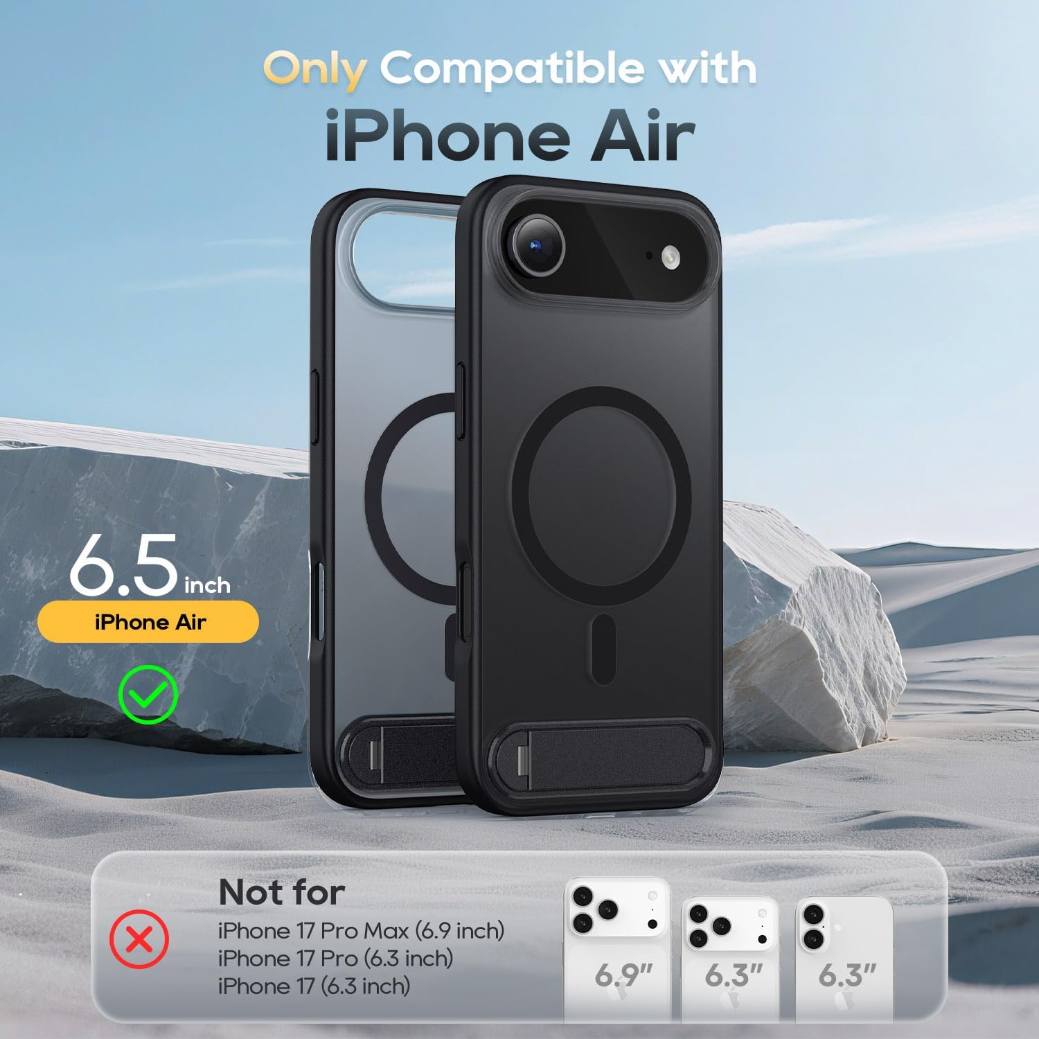for iPhone Air 6.5-Inch with Magnetic Rotable Slim Kickstand Compatible with MagSafe Frosted Matte Shockproof Protective Phone Cover 6.5" 2025, Black