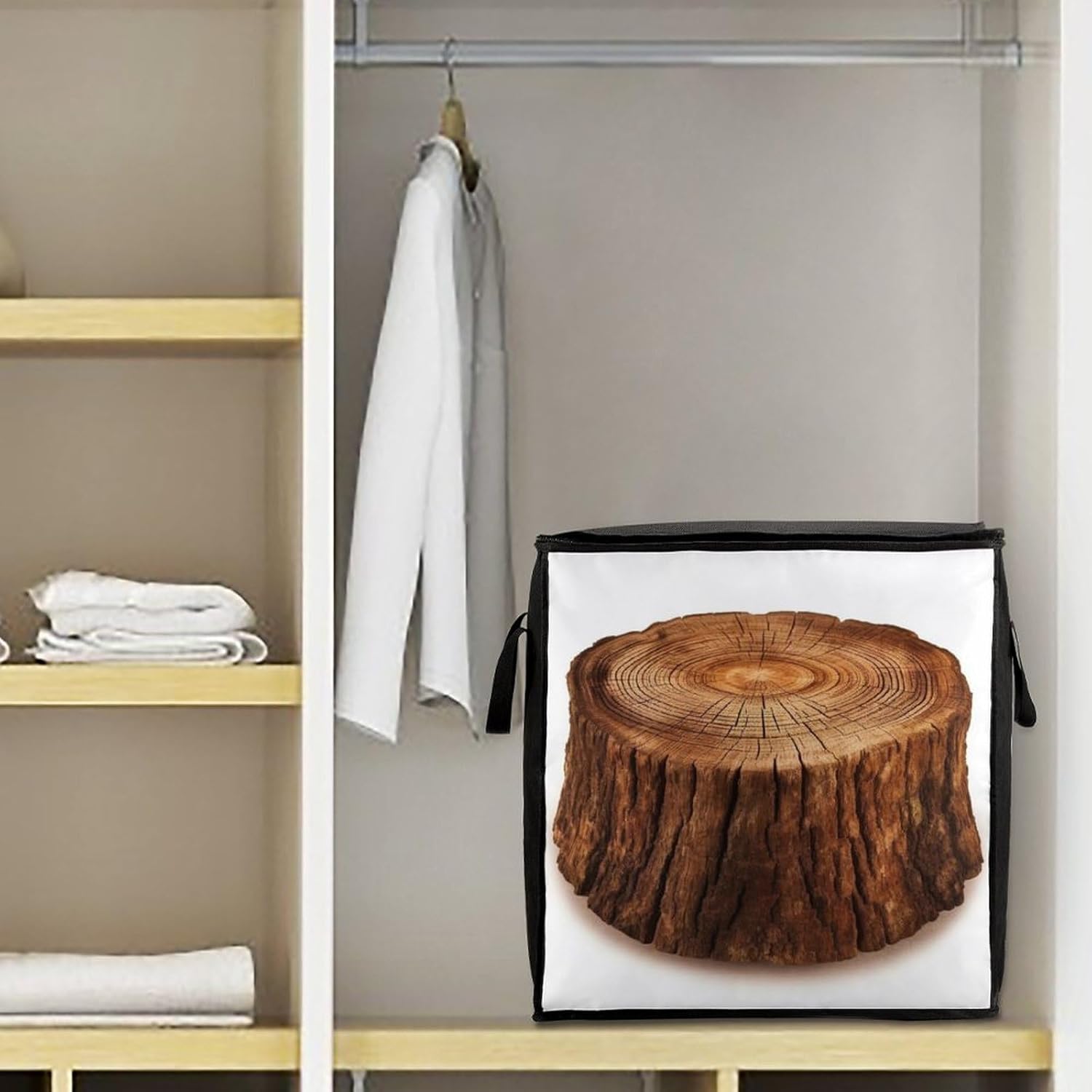 Quilt Storage Bag,Stump of Oak Tree Printed Large Foldable Storage Container Portable Travel Storage Bag for Blankets, Quilts, Clothes, Comforter, Bedding And Pillows
