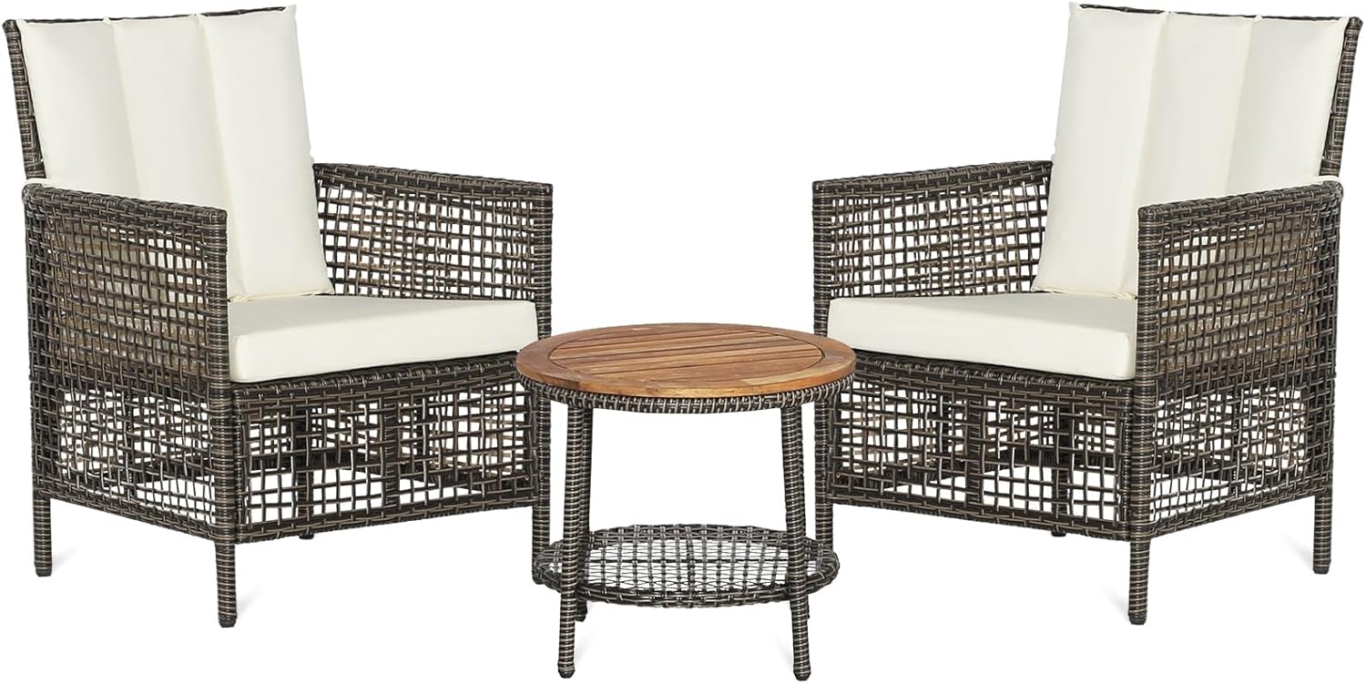 DORTALA 3 Piece Wicker Patio Furniture Set, Outdoor Rattan