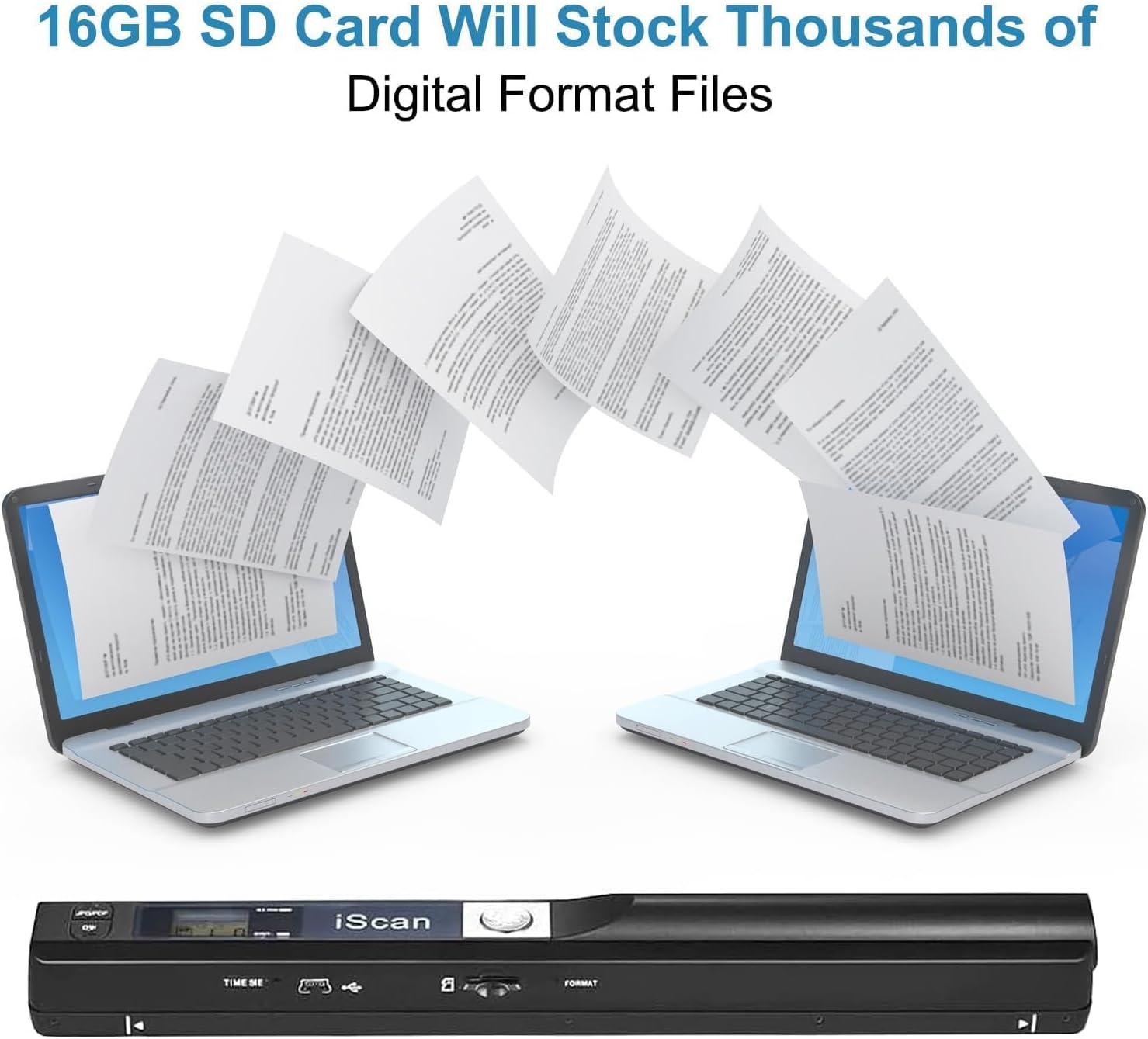 Portable Scanner, Photo Scanner for A4 Documents, Scanners for Computers, Document Scanner in 900 Dpi with 16G SD, Uploads Images to Computer Via USB Cable, Needn't Driver, JPG/PDF