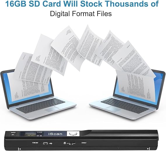 Portable Scanner, Photo Scanner for A4 Documents, Scanners for Computers, Document Scanner in 900 Dpi with 16G SD, Uploads Images to Computer Via USB Cable, Needn't Driver, JPG/PDF