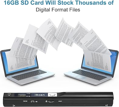 Portable Scanner, Photo Scanner for A4 Documents, Scanners for Computers, Document Scanner in 900 Dpi with 16G SD, Uploads Images to Computer Via USB Cable, Needn't Driver, JPG/PDF