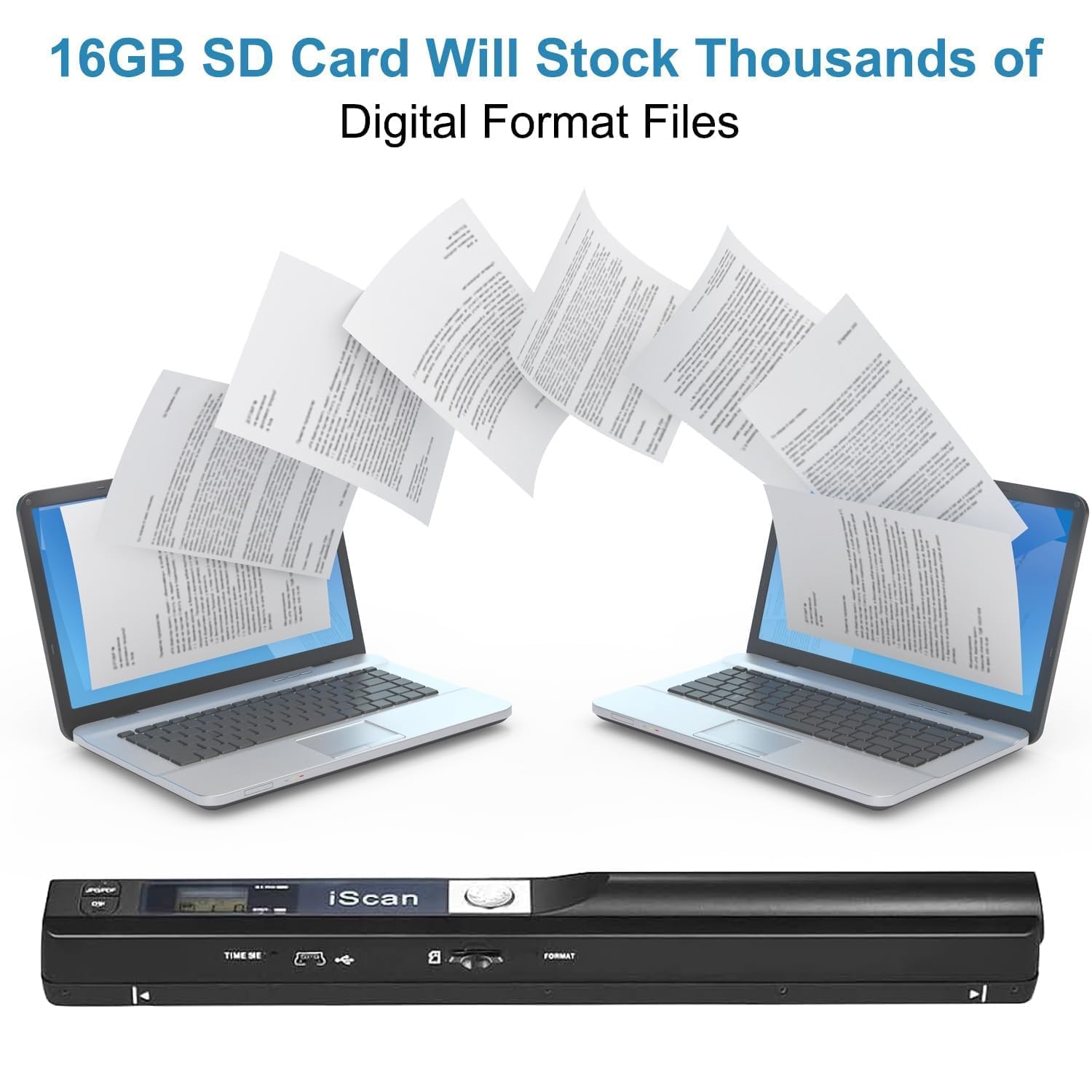 Scanner portable, scanner photo pour documents A4, scanners pour ordinateurs, scanner de documents en 900 ppp avec 16 Go SD, téléchargement d'images sur ordinateur via câble USB, pas besoin de pilote