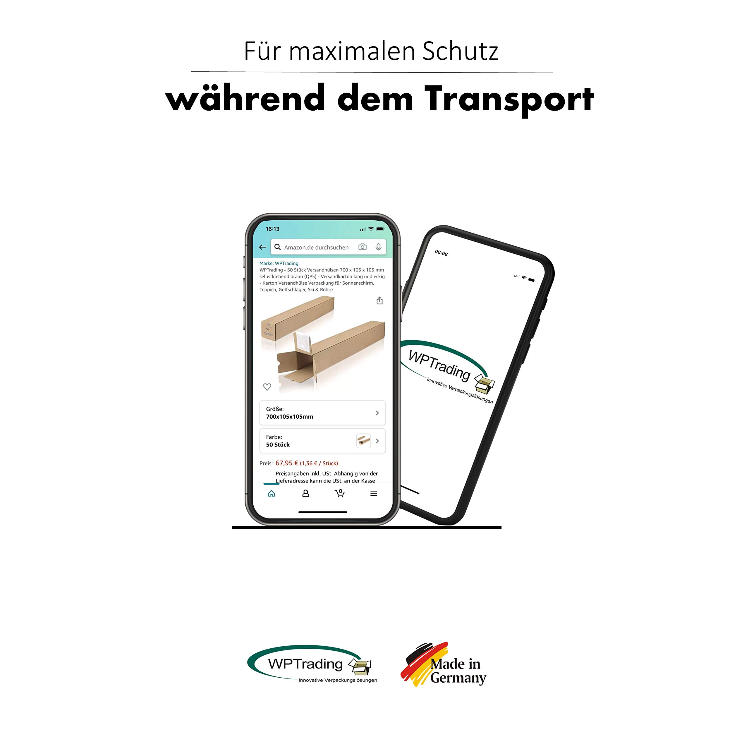 100 Stück Versandhülsen 500 x 105 x 105 mm selbstklebend braun (QP3) - Versandkarton für Poster lang & eckig - Karton Verpackung Versandhülse für Sonnenschirm, Teppich & Rohre