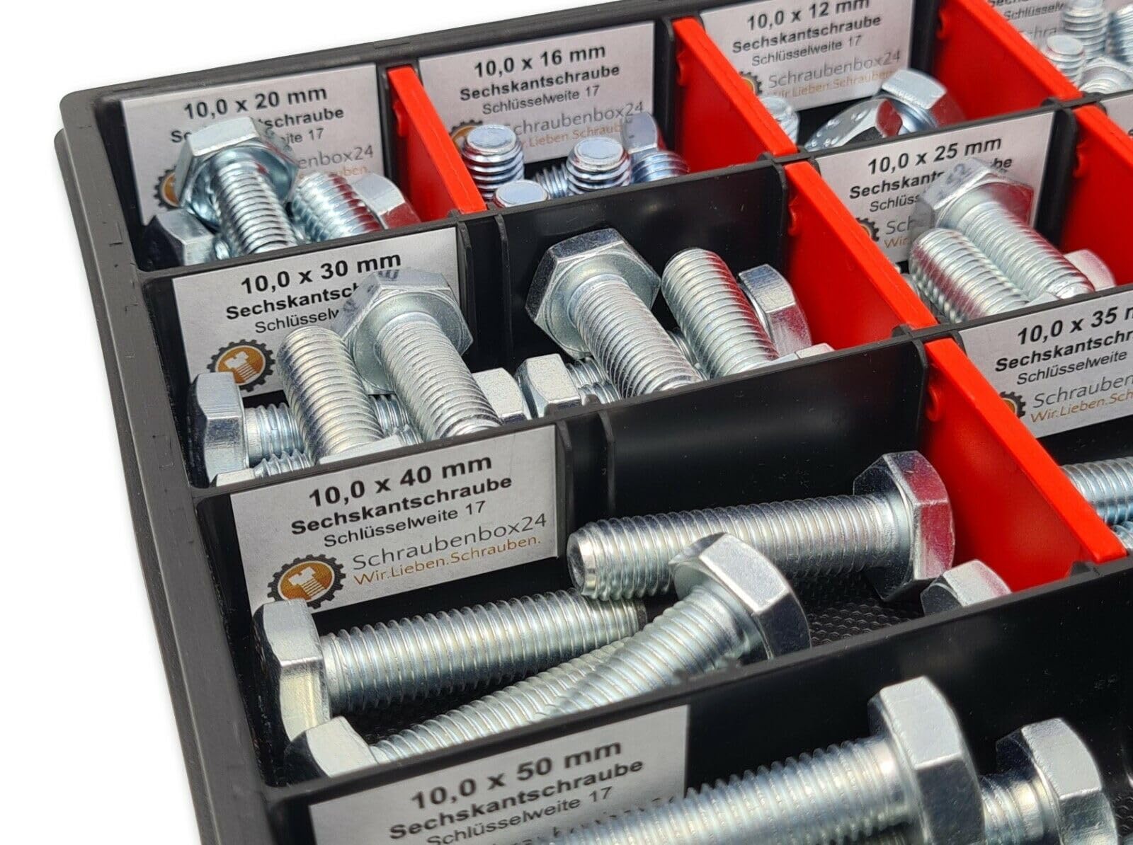 Surtido de tornillos hexagonales M8-M10 // 10 mm - 50 mm, 110 piezas, DIN 933