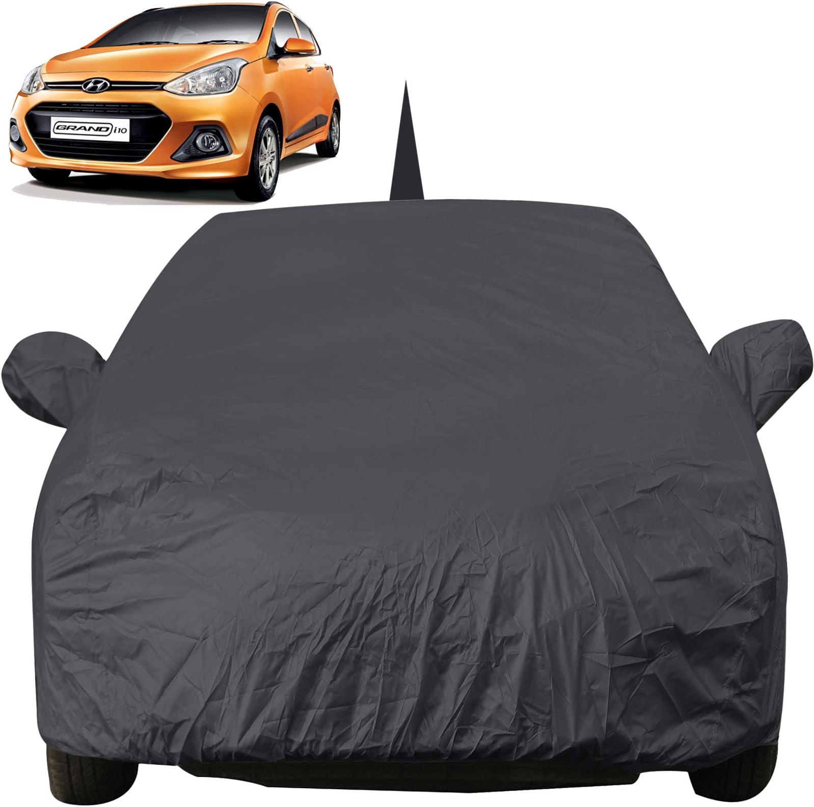 Autofact Car Body Cover for Hyundai Grand I10 with Mirror and Antenna Pocket (Light Weight, Triple Stitched, Heavy Buckle, Bottom Fully Elastic, Grey )