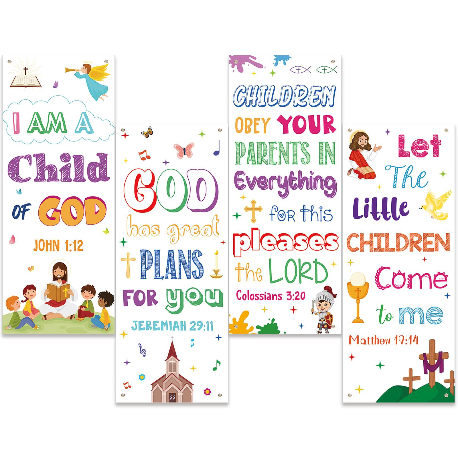 Tudomro 4 Pcs Sunday School Decor for Classroom School Bible Verse Banners