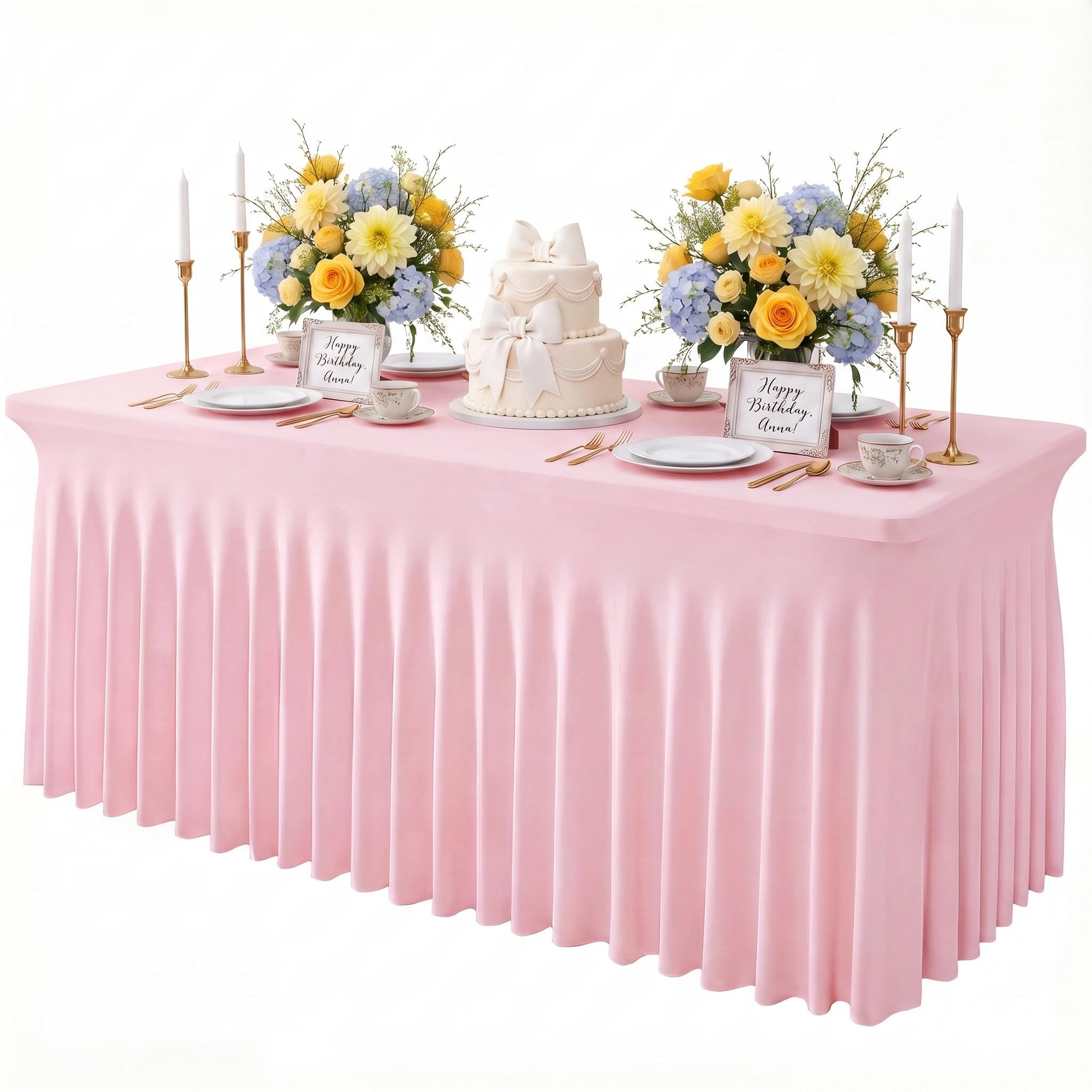 View 1 of *** stock photo for reference **
** hot pink**
Wokceer Pink Spandex Tablecloth for 6FT Rectangle Tables, Table Skirt Cover