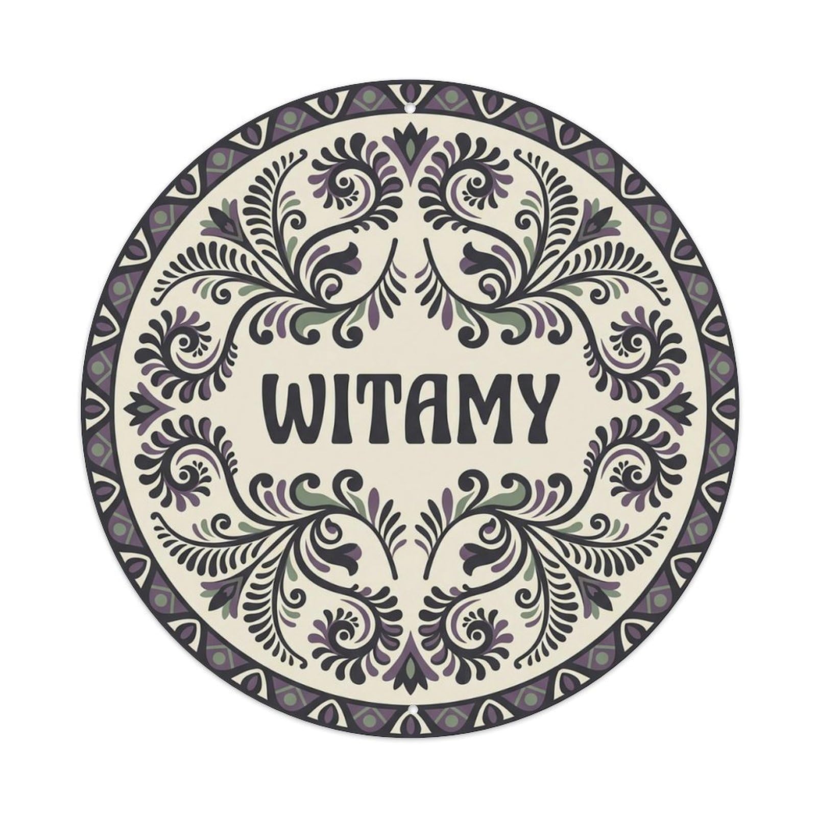 Vintage Polish Folk Art Witamy Welcome Storm Fern Metal Tin Sign