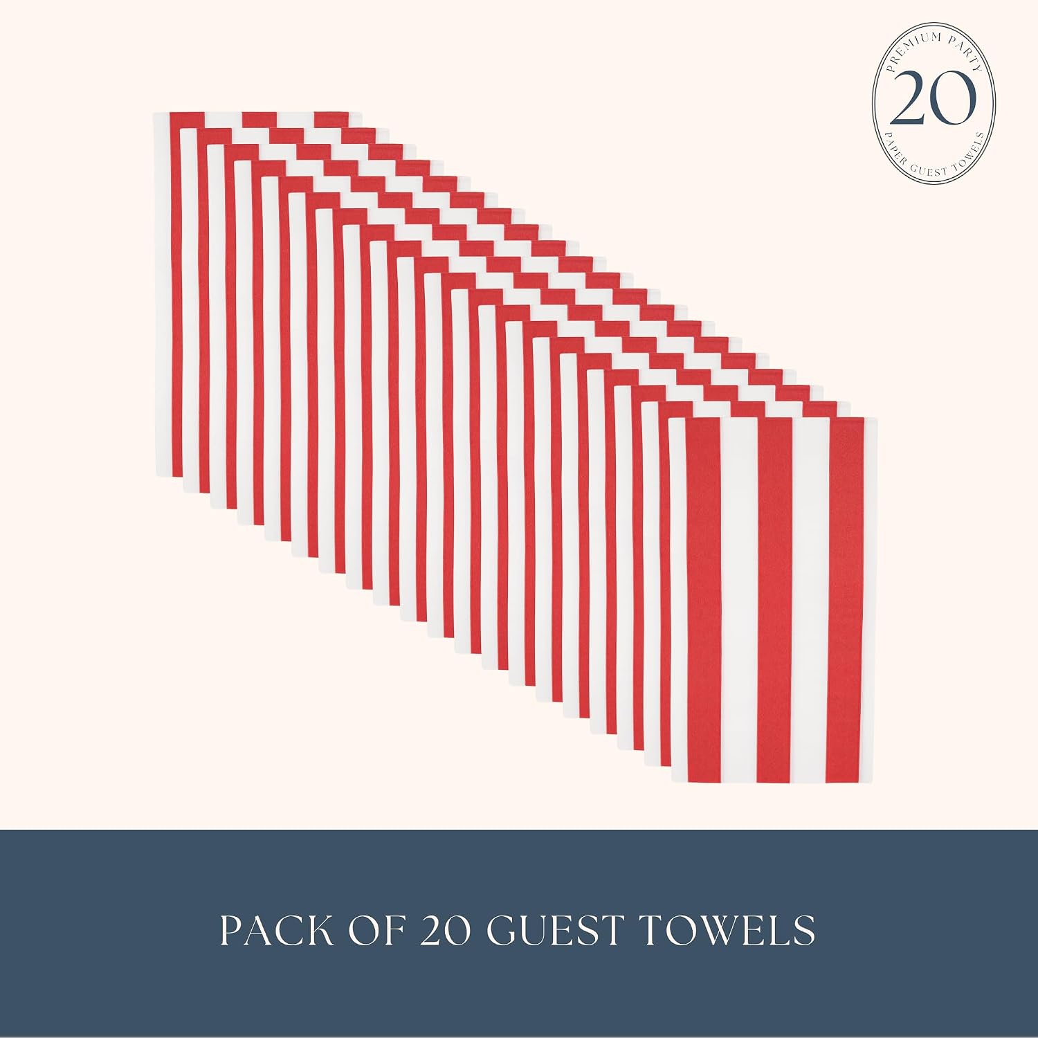 Bonjour Fete Red Cabana Stripe Paper Guest Towels | Disposable, 3-Ply Napkins | Premium Party Supplies & Decorations | Holidays, Kids Themed Birthday Parties | Pack of 20, 4.25" x 7.75" image 2