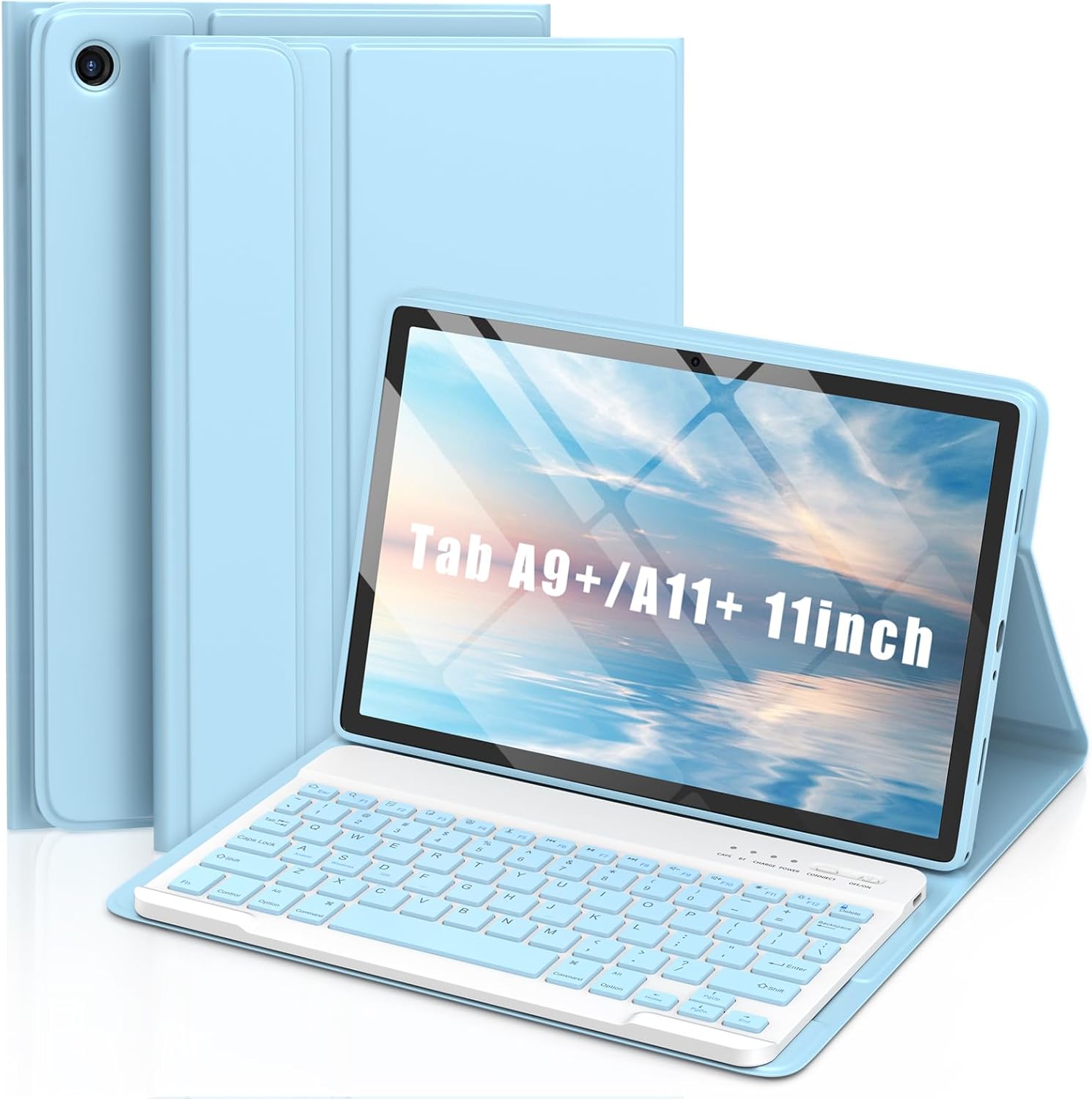 MMK Galaxy Tab A9 Plus Case with Keyboard (11" 2023), Compatible with Samsung A11 Plus Tablet Case Keyboard (11" 2025, SM-X230, SM-X236B), Wireless Detachable-Blue