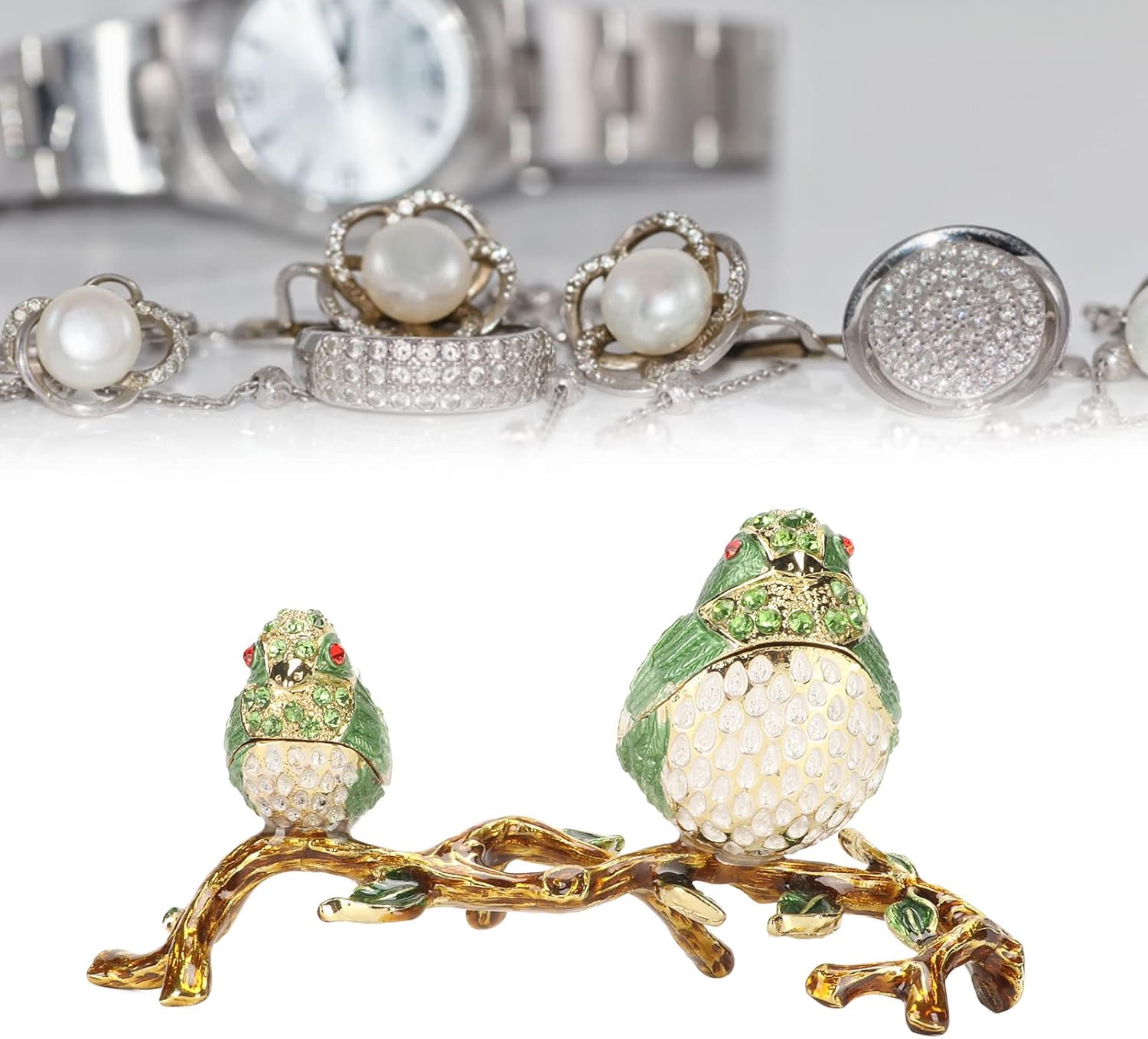 Keebgyy 小物入れボックス、ハンドペイントエナメル小物ボックス、鮮やかで絶妙なディテールグリーンハンドペイントビビッド絶妙なデ