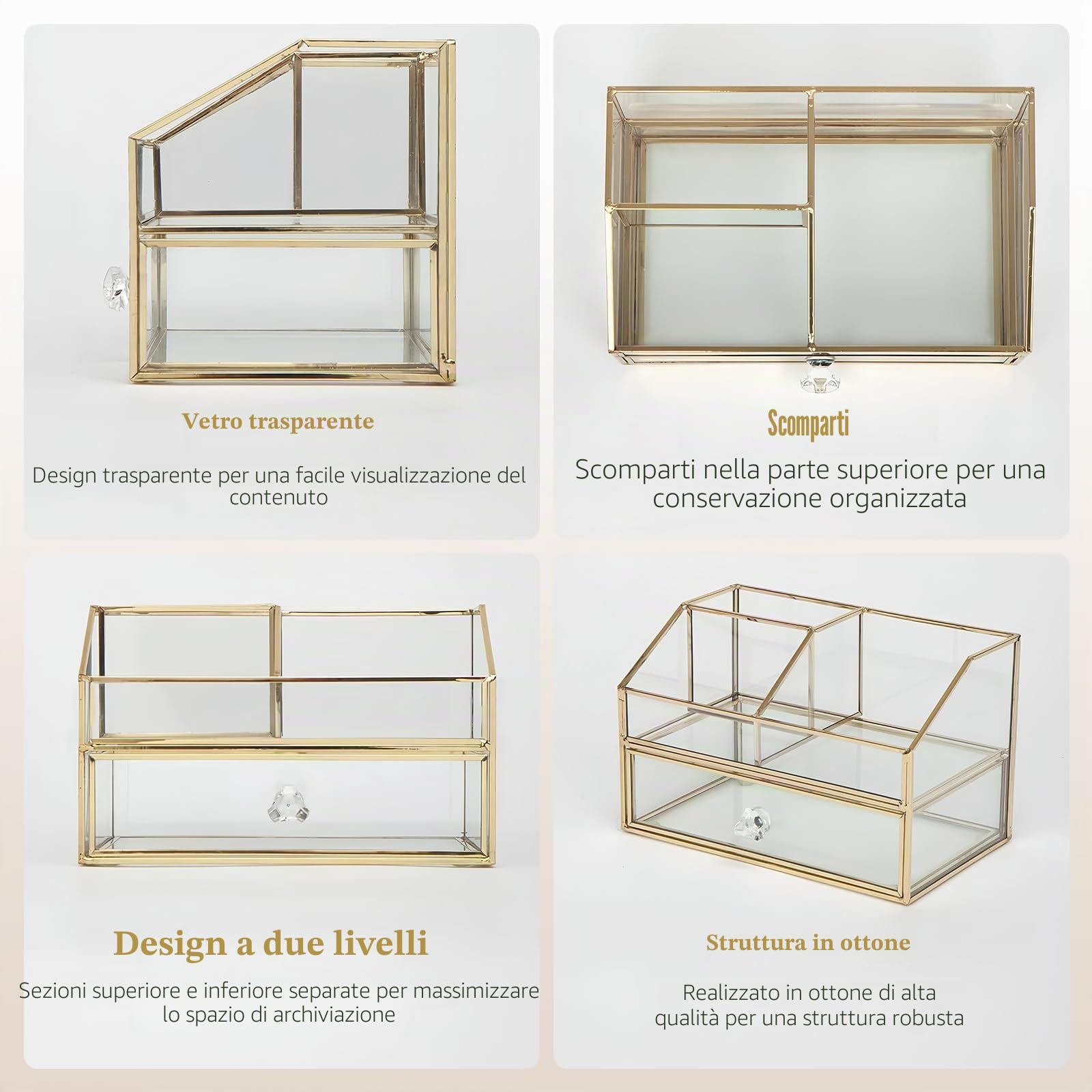 HARLIANGXY Porta Trucchi Organizer con Cassetti, Organizzatore di Trucco Trasparente, Contenitore per Cosmetici di Alta Qualità, Make up Organizer, Portaoggetti per Toeletta Oro