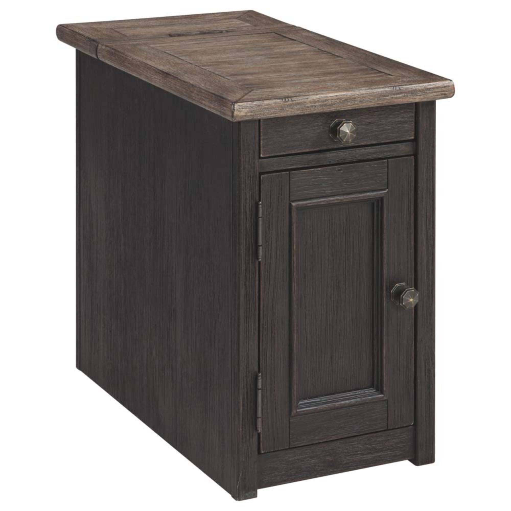 Signature Design by Ashley Tyler Creek Rustic Chair Side End Table with Pull-Out Tray & USB Ports, Brown