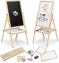 100cm Kids Easel Double Sided with Magnetic Whiteboard & Chalk Board for Kids, 54pc Magnetic Letters and Numbers for Children, Coloured Chalk, Dry Erase Marker & Whiteboard Eraser Sponge