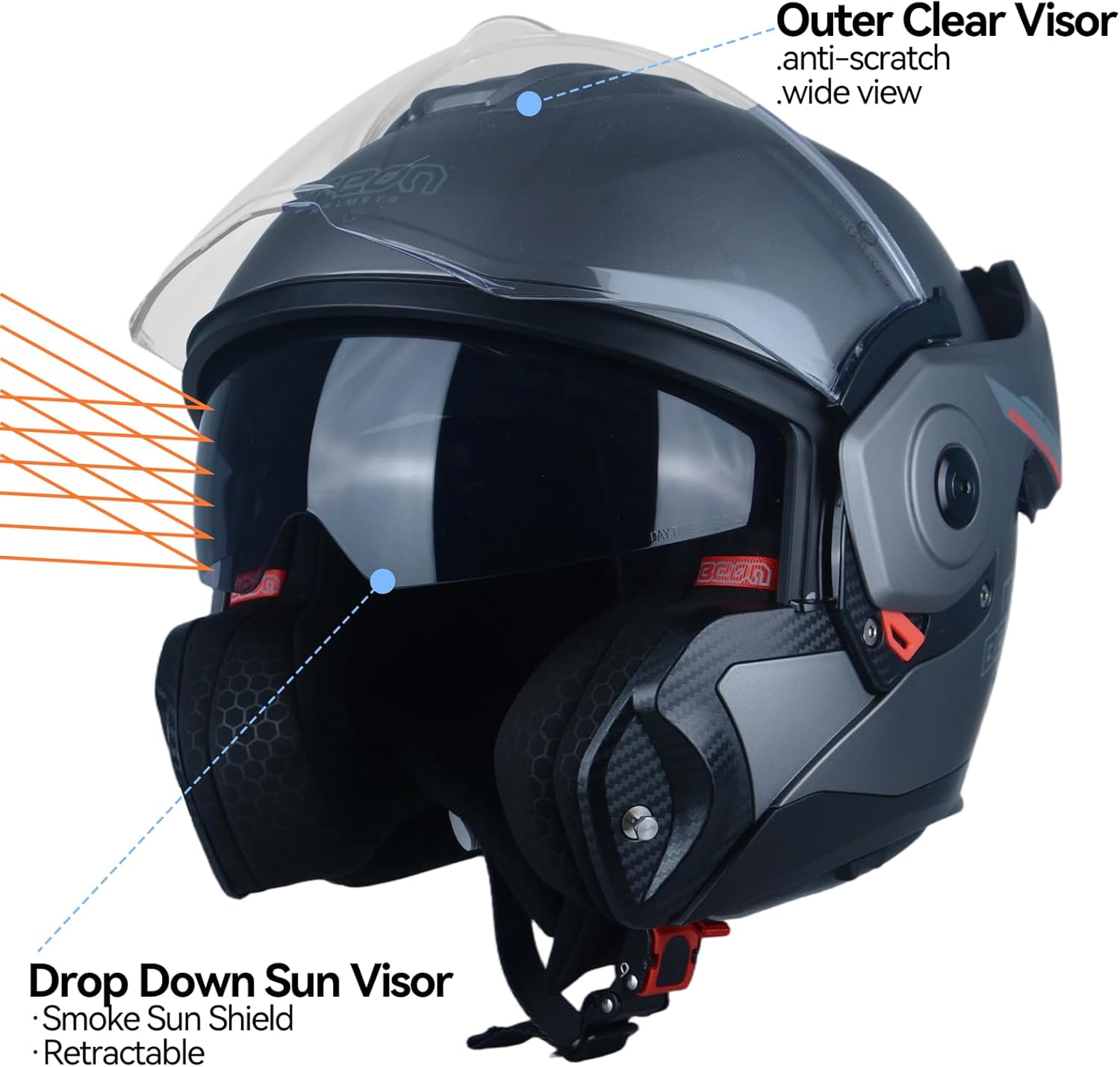 Full Face Motorcycle Helmet DOT Approved, 180° Reversible Chin Guard Modular Pilot Helmet with Anti-Fog Dual Visors for Adult Men Women