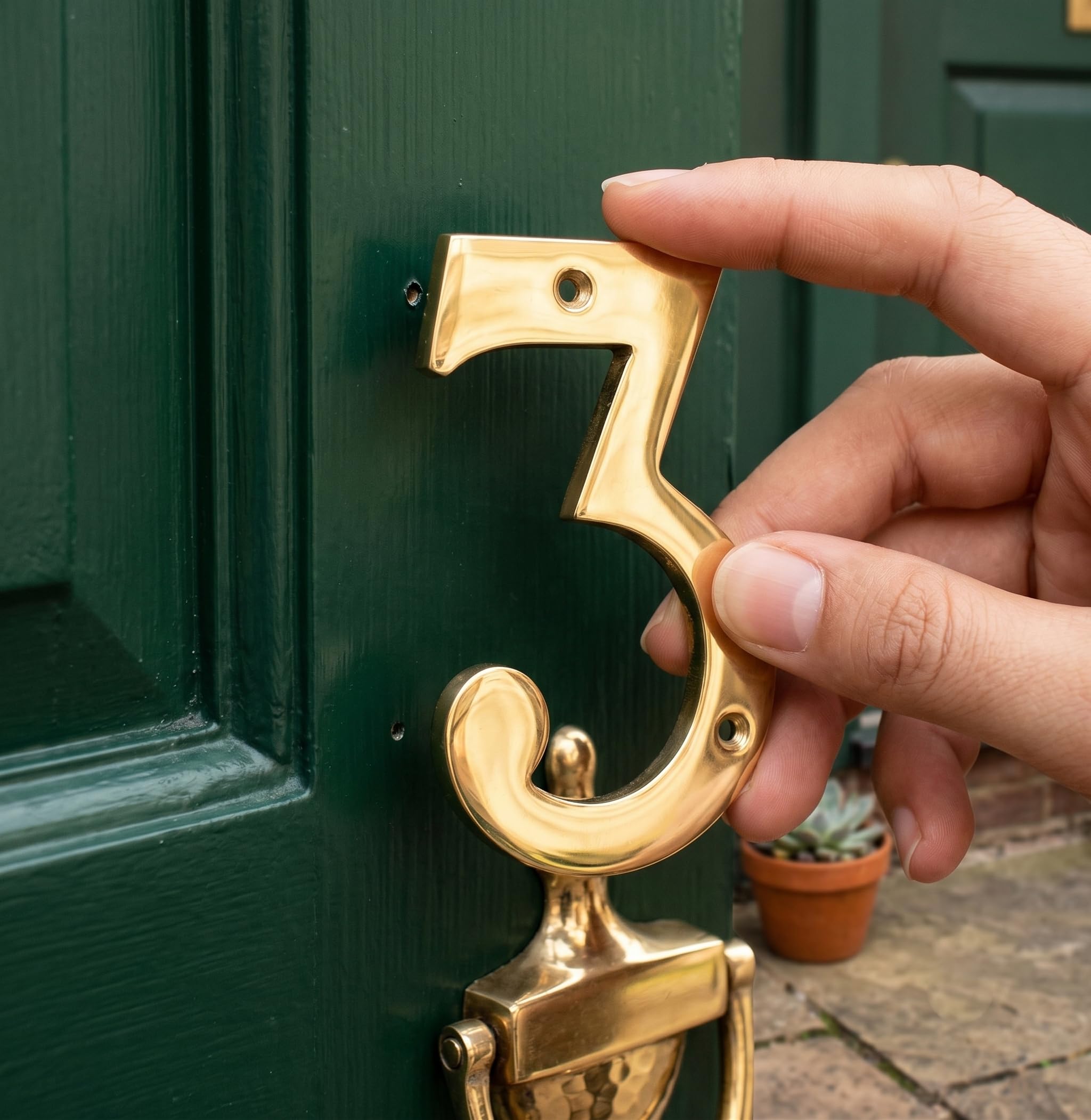 eSplanade 4" Brass House Hotel Door Number Plaque Sticky Numeric Numerical Digit 0-9 (3(three)) — Amazon image 4