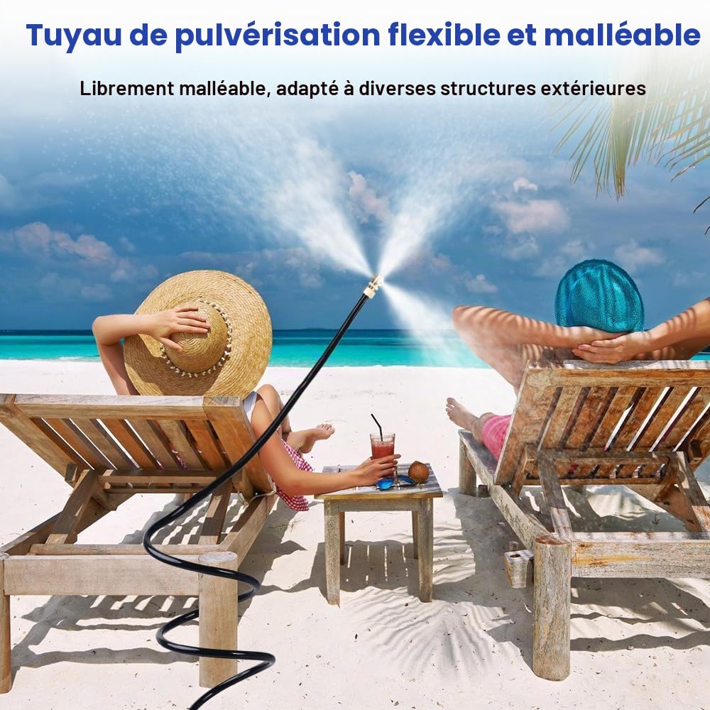 Kit Brumisateur Terrasse, Kit de Brumisation pour Tuyau d'arrosage Extérieur, Support de Refroidissement Pliable pour Jardin, Système d'arrosage Portable pour Bain d'oiseaux et Parc Aquatique