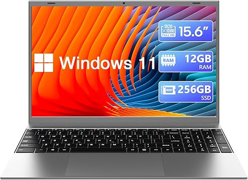 WIPEMIK Ordenador portátil, 12 GB RAM 512 GB SSD, procesador Intel Quad-Core N4120, pantalla IPS de 15.6 pulgadas 1080P Windows 11 Pro, compatible