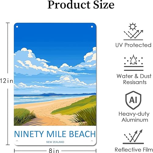 Miniatura 2 de Póster de viaje de playa de Ninety Mile para decoración de pared, paisaje retro, cartel de metal para garaje, hombre, cueva, baño, dormitorio,