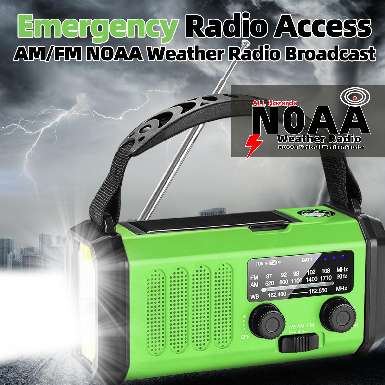 BGZLEU Emergency Hand Crank Radio With 4000mAh Power Bank Phone Charger, USB Charged & Solar Power, Portable Weather Radio With SOS Alarm & LED Flashlight For Emergency, Camping