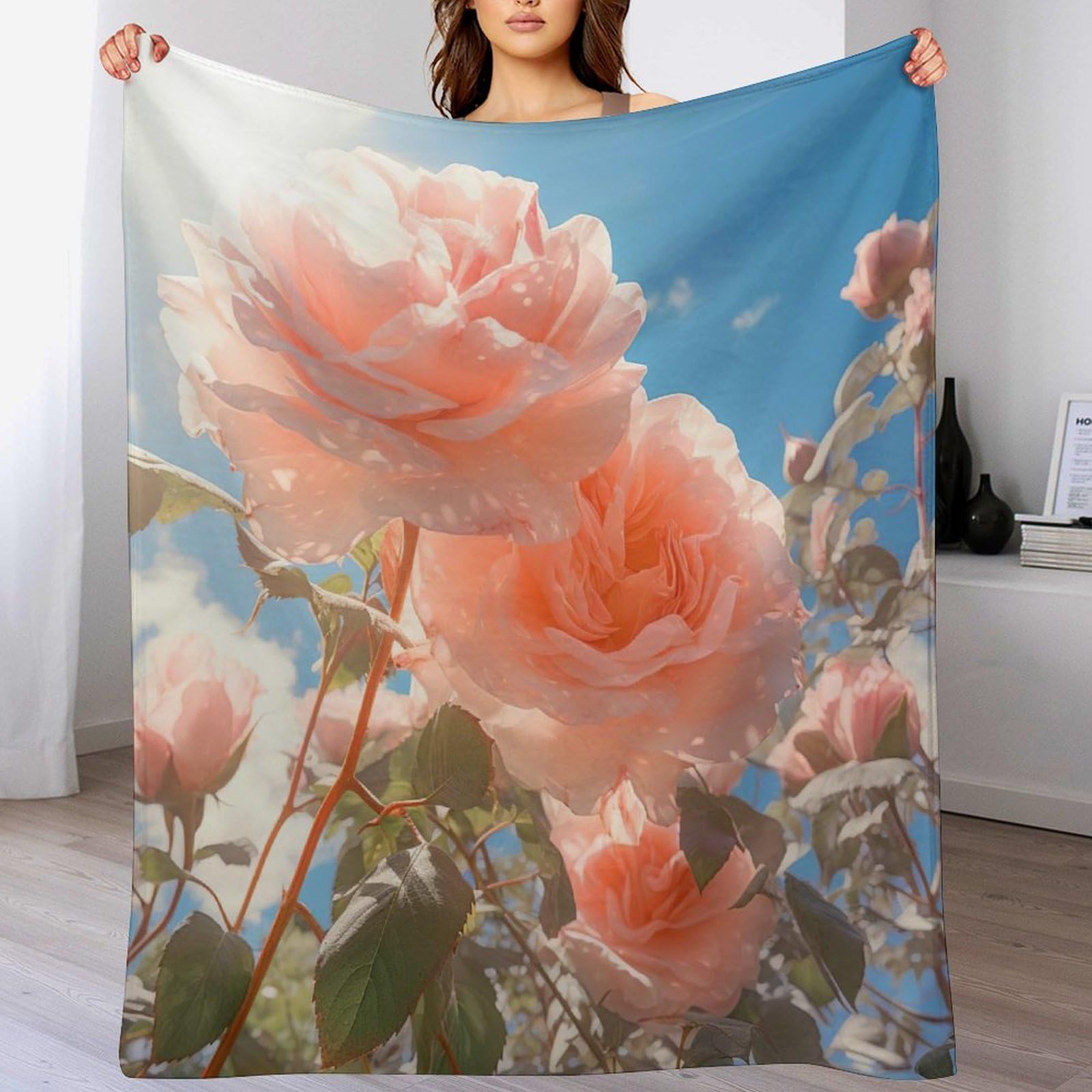 Manta de franela suave con flores manta ligera para cama y sofá