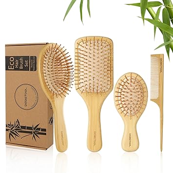 DEBETOOL Bamboo Hair Brush and Comb Set for Women Men
