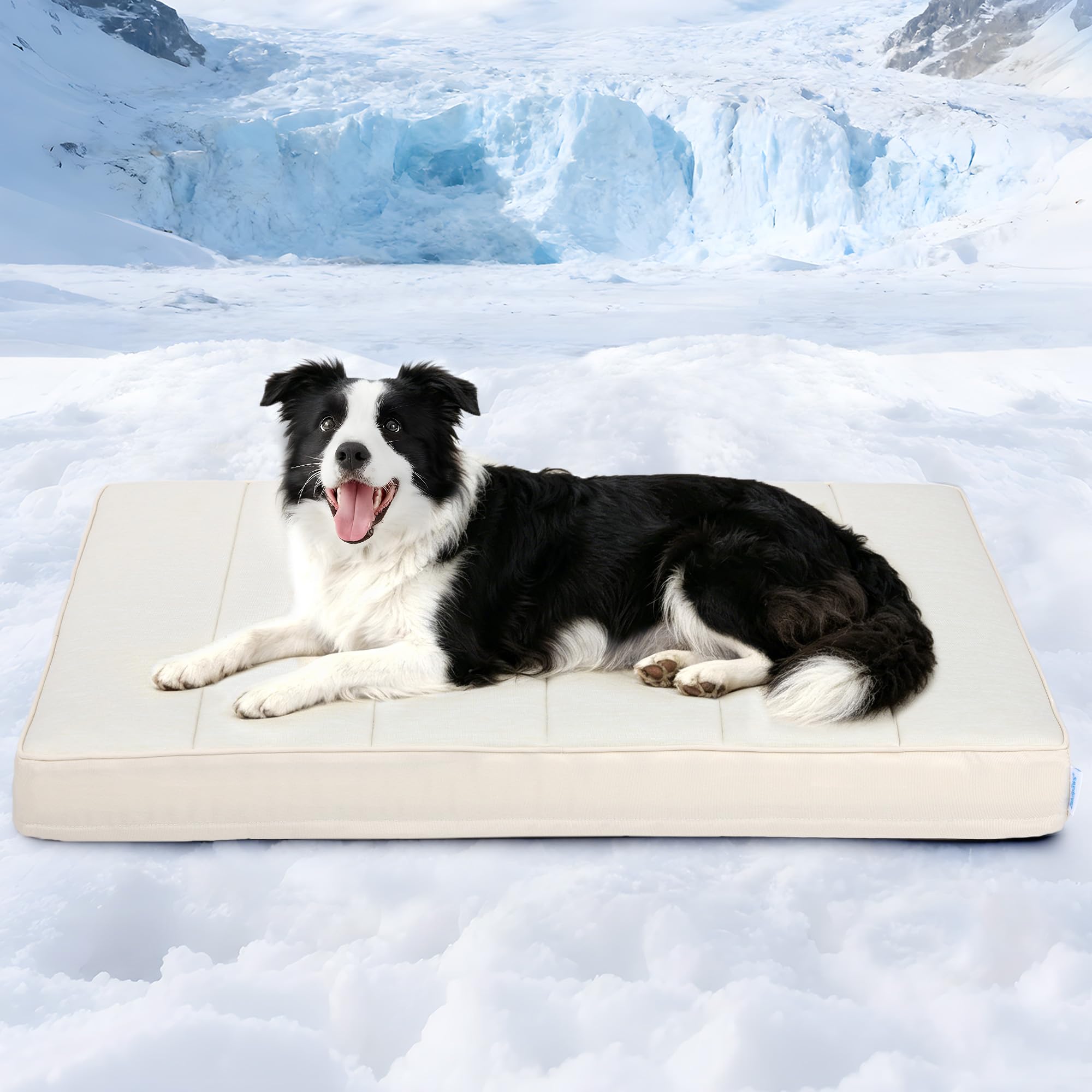 ZAKAPAWS Cooling Dog Bed for Large Dogs - Orthopedic Pet Beds with Memory Foam, QMAX>0.5, Waterproof Removable Washable Cover for Hot Weather, Dark Beige, 35" L x 23" W x 3" H