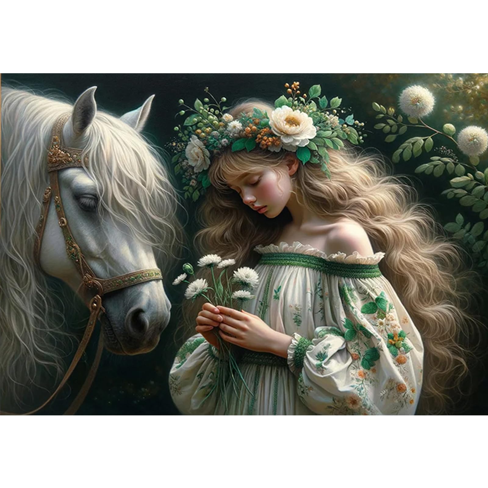 Poetrydraw Girls Horse And 5D Round Drill Diamond Art Kit Diy Wall Decor Gift For Adults/Beginner 15.75X19.69inch