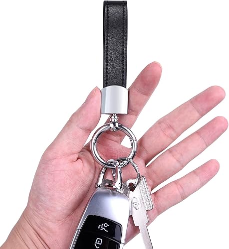 Miniatura 4 de Wisdompro Llavero de cuero genuino para automóvil, llavero universal para hombre, giratorio de 360 grados, con anillo en D antipérdida, 3 llaveros y