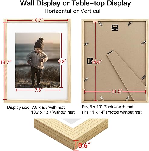 Vista 27 de KINLINK Juego de 6 portarretratos de madera de 6 x 8 pulgadas, marco de fotos de madera mate de 4 x 6 con plexiglás para 4 x 6 con paspartú o 6 x 8